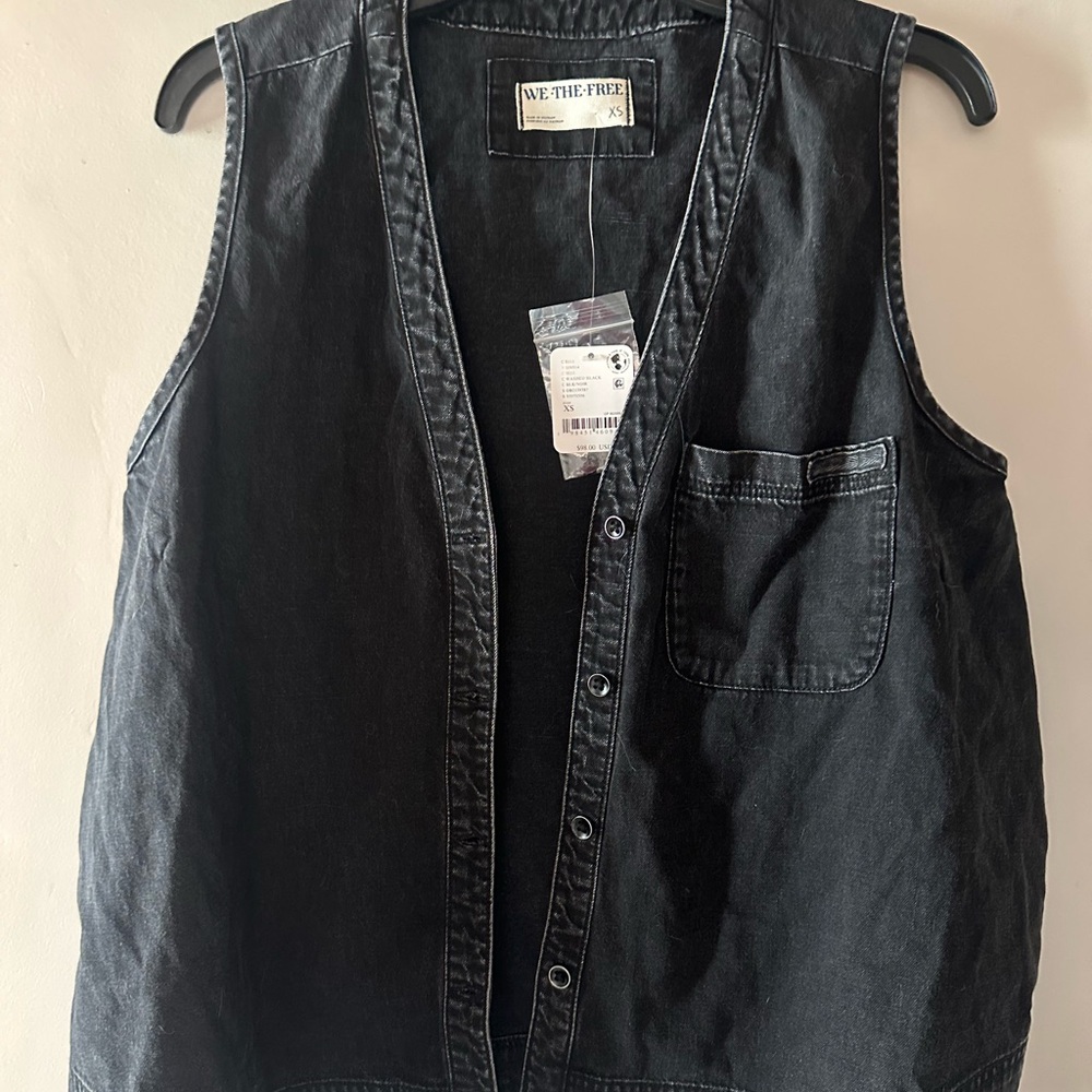 NWT- Free People Denim South Side Vest Jacket in Black